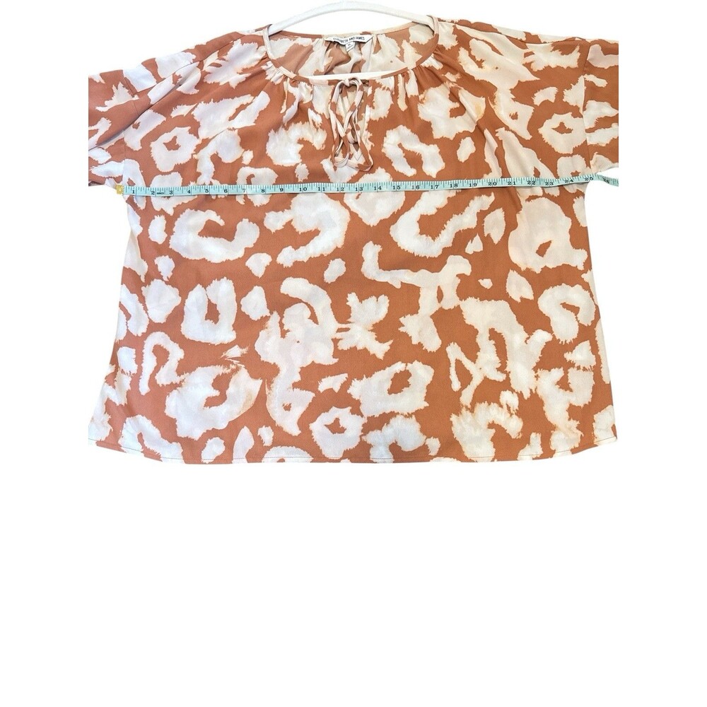 Elizabeth and James Blouse XL Orange Cream Abstract Animal Print Long Sleeve Tie - Picture 6 of 8
